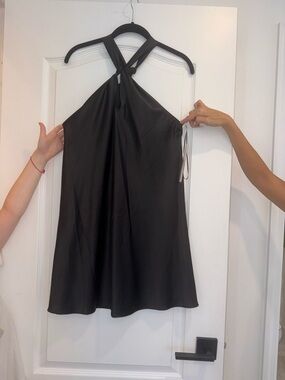 Black Halter Neck Satin Dress